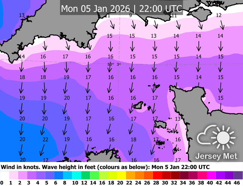 Wind and wave map Jersey Met